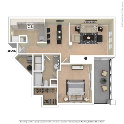 Floor plan for 1 bed, 1 bath, 900 sqft